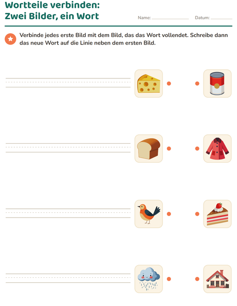 Vorschau: Zusammengesetzte Nomen-Arbeitsblatt für 2. Klasse