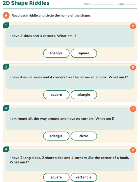 Preview of 2D Shapes worksheet for grade 1