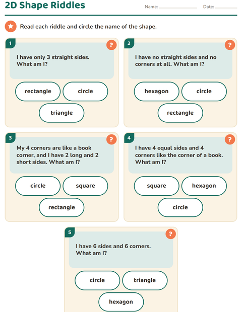 Preview of 2D Shapes worksheet for grade 1