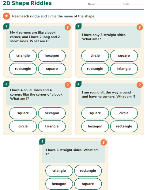 Preview of 2D Shapes worksheet for grade 1