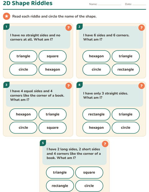 Preview of 2D Shapes worksheet for grade 1
