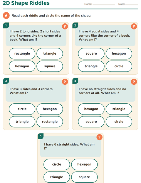 Preview of 2D Shapes worksheet for grade 1