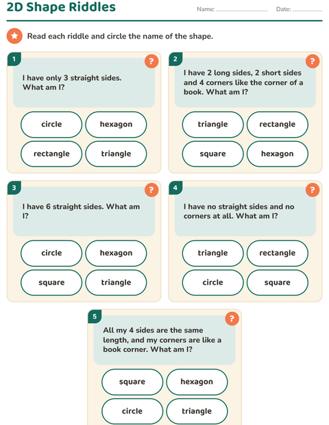 Preview of 2D Shapes worksheet for grade 1