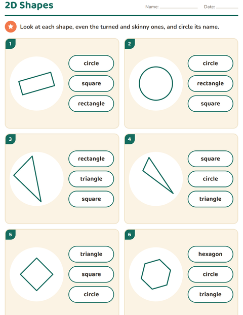 Preview of 2D Shapes worksheet for kindergarten