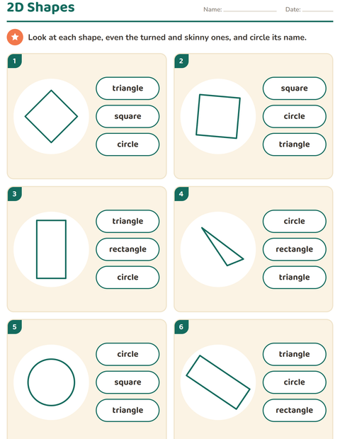 Preview of 2D Shapes worksheet for kindergarten