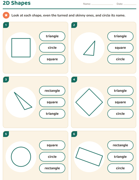 Preview of 2D Shapes worksheet for kindergarten