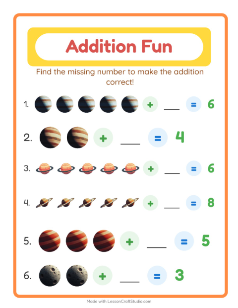 Preview of Math Puzzle worksheet featuring Space for grade 1
