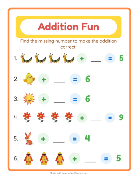 Preview of Addition worksheet featuring Dinosaurs for kindergarten
