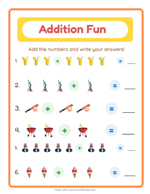 Addition with Fourth of July Things