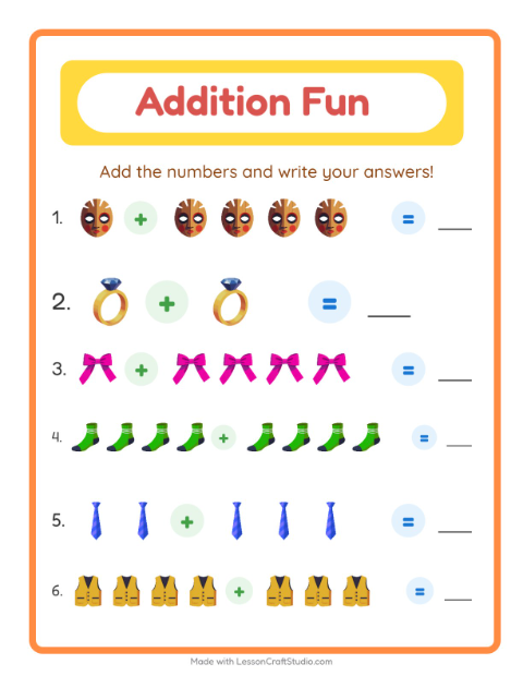 Preview of Addition with Accessories — Kindergarten