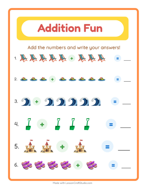 Addition with Beach Things