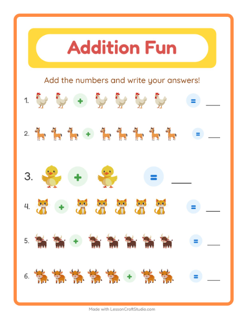 Addition with Farm Animals