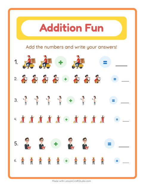 Preview of Addition with Community Helpers — Kindergarten