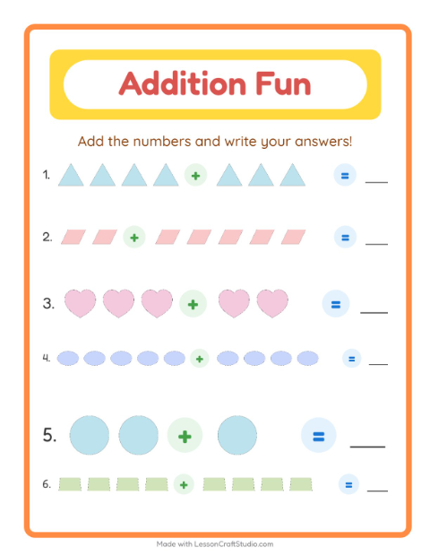 Preview of Addition with Shapes — Kindergarten