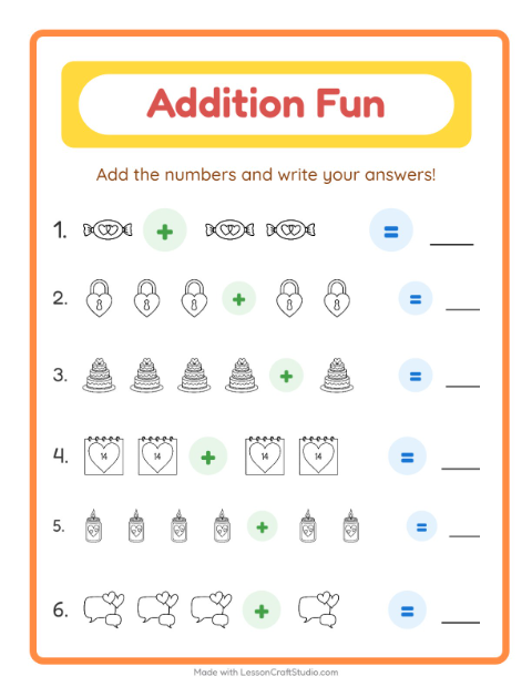Addition with Valentine Pictures