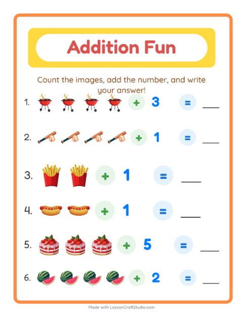 Addition with Fourth of July Things