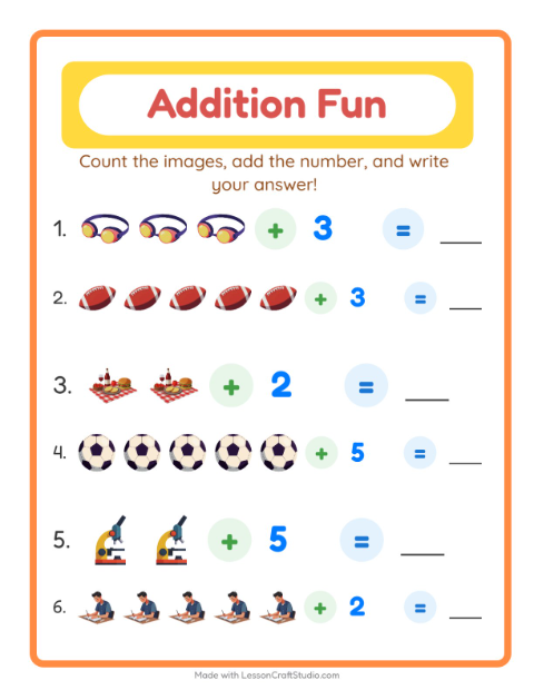 Preview of Addition worksheet featuring Activities for kindergarten