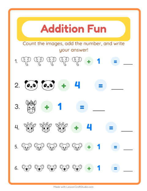Addition with Faces (Black & White)