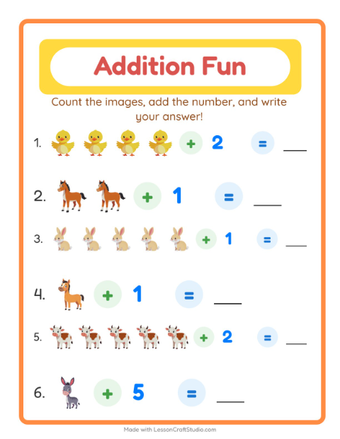 Addition with Farm Animals