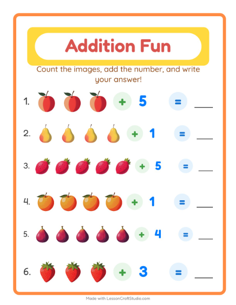 Preview of Addition with Fruits — Kindergarten
