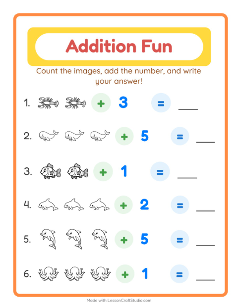 Addition with Sea Creatures (Black & White)