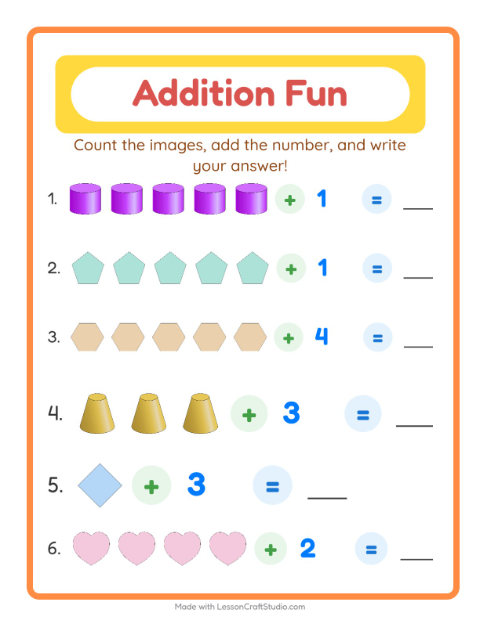 Preview of Addition with Shapes — Kindergarten
