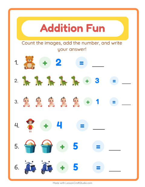 Preview of Addition with Toys — Kindergarten