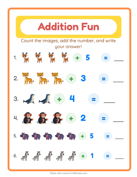 Addition with Zoo Animals