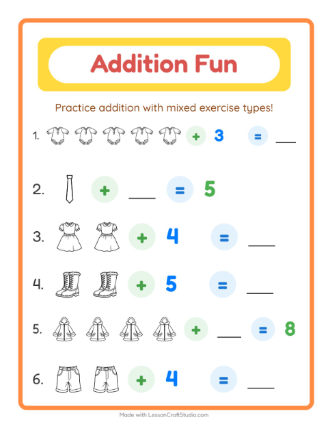 Addition with Clothes (Black & White)