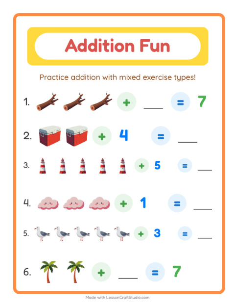 Addition with Beach Things