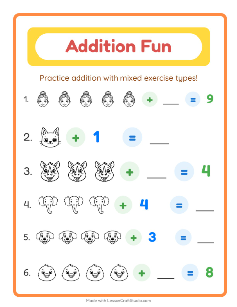 Addition with Faces (Black & White)