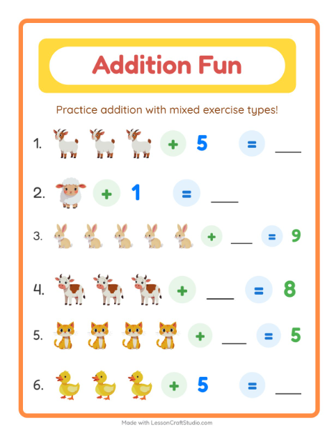 Addition with Farm Animals