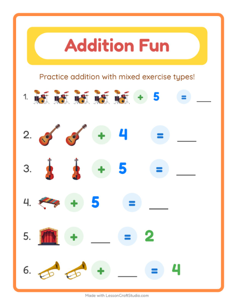 Addition with Musical Instruments
