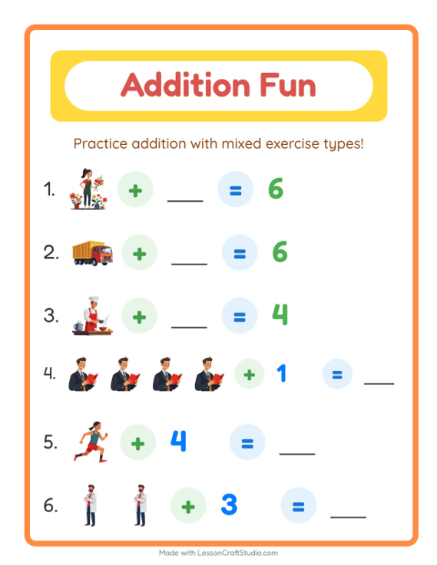 Preview of Addition with Community Helpers — Kindergarten