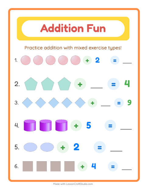 Preview of Addition with Shapes — Kindergarten