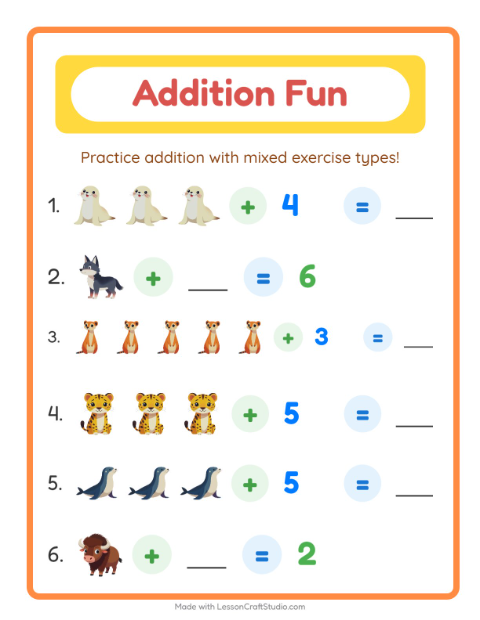 Addition with Zoo Animals