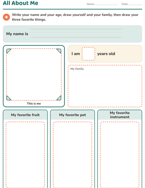 Preview of All About Me worksheet for kindergarten