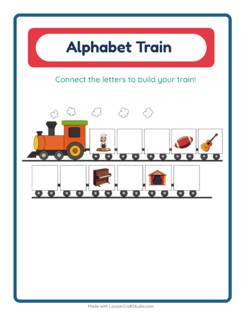 Preview of Alphabet Train worksheet featuring Activities for preschool