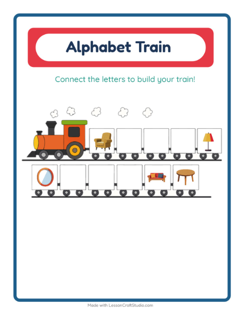 Preview of Alphabet Train worksheet featuring Furniture for preschool