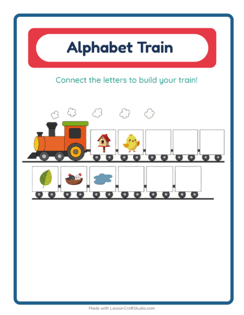 Preview of Alphabet Train worksheet featuring Spring for preschool