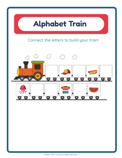 Preview of Alphabet Train worksheet featuring Summer for preschool