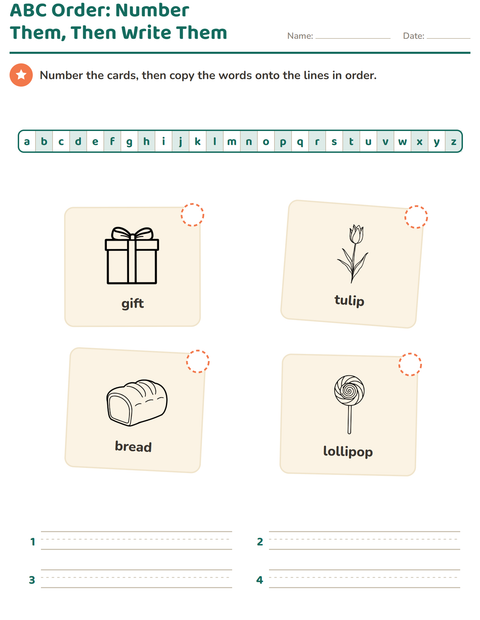 Preview of Alphabetical Order worksheet featuring Easter BW for grade 1