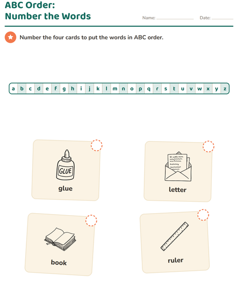 Preview of Alphabetical Order worksheet featuring Education BW for grade 1