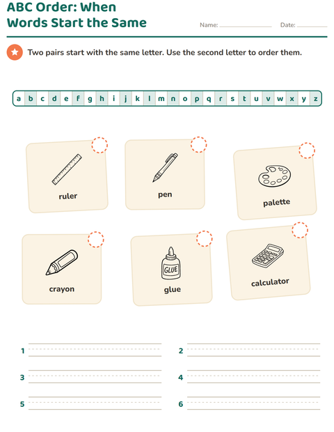 Preview of Alphabetical Order worksheet featuring Education BW for grade 1