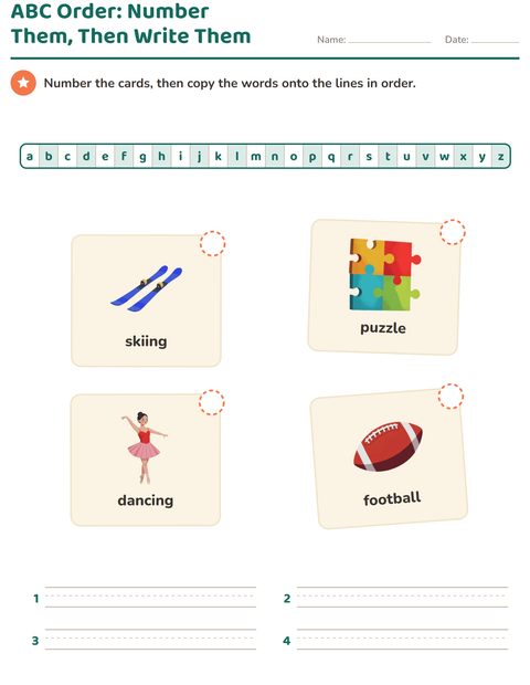 Preview of Alphabetical Order worksheet featuring Activities for grade 1