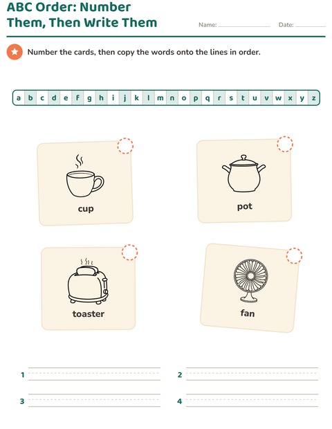 Preview of Alphabetical Order worksheet featuring Home BW for grade 1