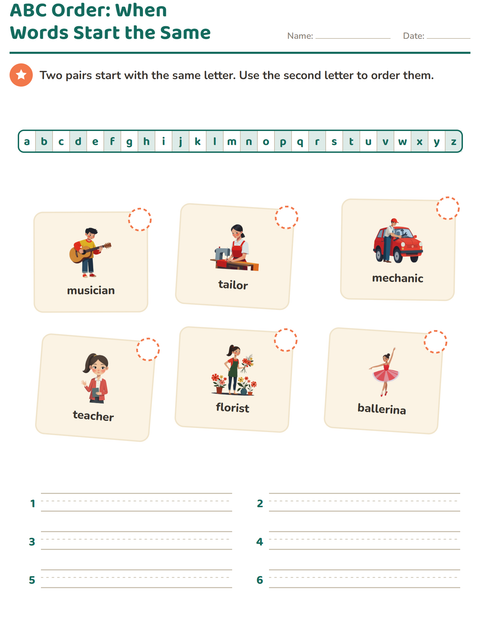 Preview of Alphabetical Order worksheet featuring Occupations for grade 1