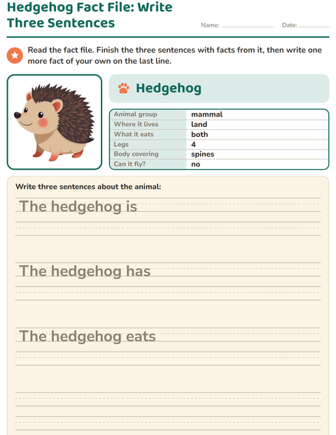 Animal Fact File: Write Three Sentences