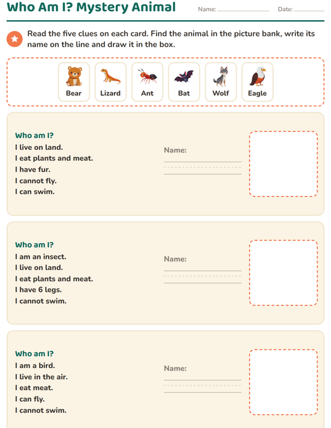 Preview of Animal Fact File worksheet featuring Forest Creatures for grade 2