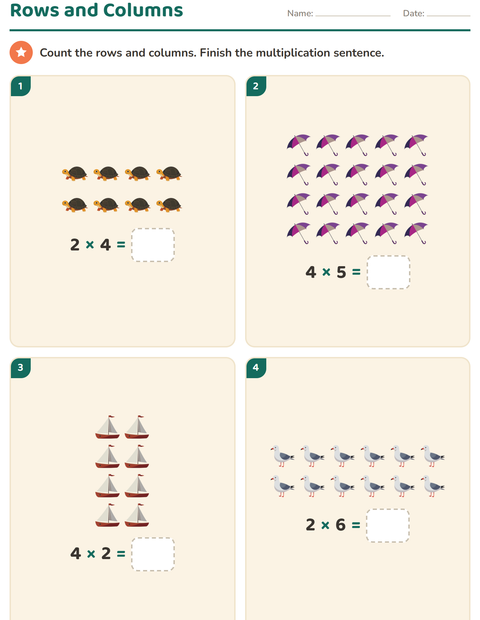 Preview of Arrays and Multiplication worksheet featuring Beach for grade 2